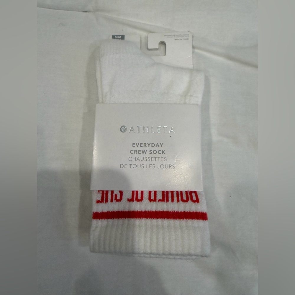 NWT Athleta White and Red Crew Socks